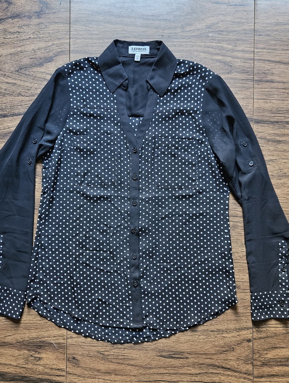 Express Portofino Black Polka Dots Chiffon XSmall